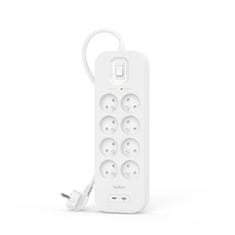 Belkin Predlžovací kábel, napájací pásik, 8-portový + 2xUSB-C, 900J, 2 m