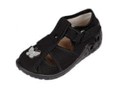 Zetpol Čierne detské papuče s koženou vložkou, papuče pre dievča s motýľkom Tosia ZETPOL 23 EU
