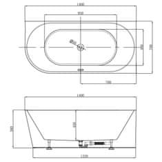 AQUALINE TIBERA R voľne stojaca vaňa, 140x70 cm, biela E1055 - Aqualine