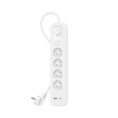 Belkin Predlžovací kábel, napájací pásik, 4-portový + 1xUSB-A 1xUSB-C, 525J, 2 m