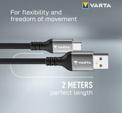 VARTA kábel USB-A - USB-C, 60W, 2m, čierna