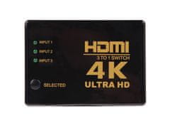 Sobex Prepínač splitter 3x na 1 hdmi 4k uhd + diaľkové ovládanie ir