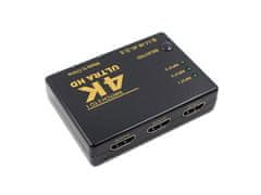 Sobex Prepínač splitter 3x na 1 hdmi 4k uhd + diaľkové ovládanie ir