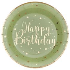 Santex Papierové taniere Happy Birthday zeleno-zlaté 23cm 10ks