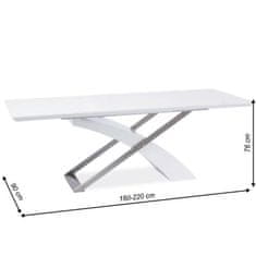 KONDELA Jedálenský stôl, biely, extra vysoký lesk HG, 160-220x90 cm, KROS