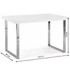 KONDELA Jedálenský stôl, biela HG + chróm, 130x80 cm, TALOS 80 x 130 x 75 cm