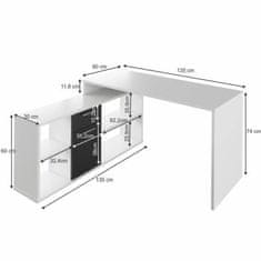 KONDELA PC stôl biela, čierna NOE NEW drevotrieska 135 x 135 x 74 cm