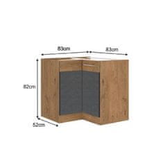 KONDELA Spodná rohová skrinka sivá, hnedá VEGA 90x90 DN 1F BB drevotrieska 52 x 83 x 82 cm