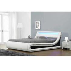 KONDELA Manželská posteľ s RGB LED osvetlením, biela, čierna, 180x200, MANILA NEW ekokoža 226 x 202 x 83.5 cm