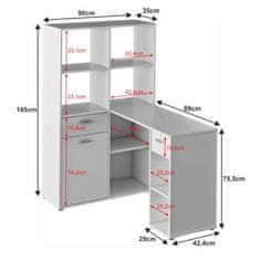 KONDELA PC stôl s regálom biela MINESON drevotrieska 90 x 124 x 145 cm