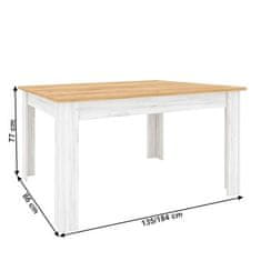 KONDELA Jedálenský stôl rozkladacia biela, hnedá SUDBURY drevotrieska 86 x 135 x 82 cm