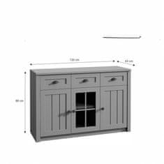 KONDELA Komoda, šedá, PROVANCE K3S drevotrieska 43 x 130 x 88 cm