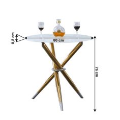 KONDELA Jedálenský stôl, kávový stolík biela, zlatá priemer 80 cm DONIO