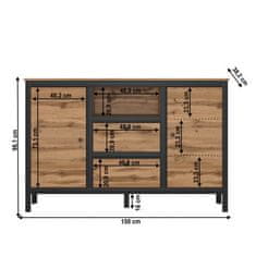 KONDELA Komoda 2D2S, hnedá, čierna, LOFTA drevotrieska 38.2 x 150 x 98.1 cm