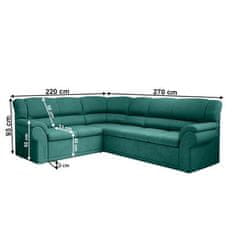 KONDELA Rohová rozkladacia sedacia súprava, smaragdová, ľavá, AMELIA Látka 220 x 270 x 93 cm