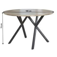 KONDELA Jedálenský stôl dub šedý, čierna priemer 100 cm AKTON 58 x 124 x 75 cm