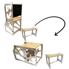 ABC CONNECT Učiaca veža, písací stolík, stolička, tabuľa 4v1 montessori borovica