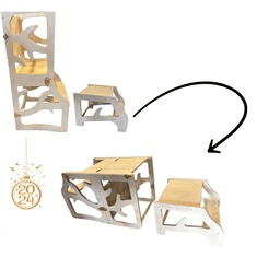 ABC CONNECT Učiaca veža, písací stolík, stolička, schodík, tabuľa 5v1 montessori borovica