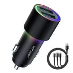 Joyroom Nabíjačka do auta 2x USB s osvetlením 24W + kábel 3v1 USB-C/micro/Lightning 12m JR-CL10 Joyroom