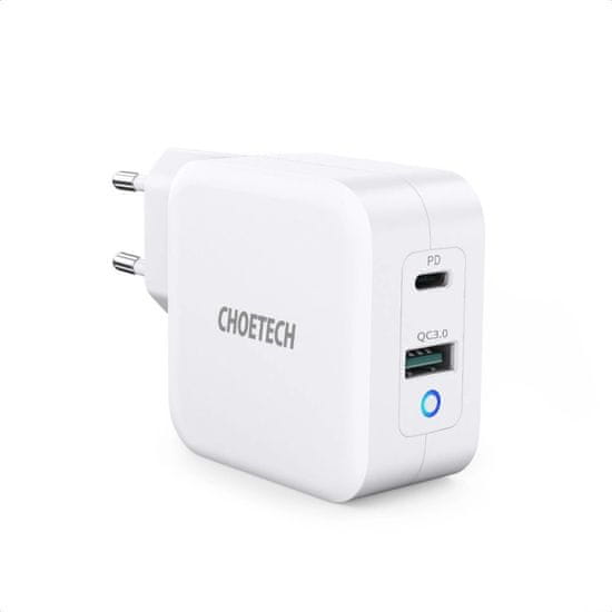 Choetech GaN USB-C PD USB-A QC3.0 rýchla nabíjačka 65W 325A biela PD8002 Choetech