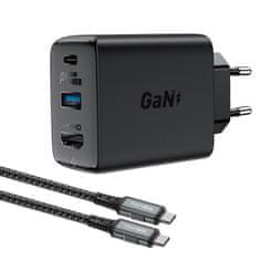 AceFast GaN A17 65W USB-C/USB-A nabíjačka HDMI 4K 60Hz adaptér s káblom - čierna Acefast