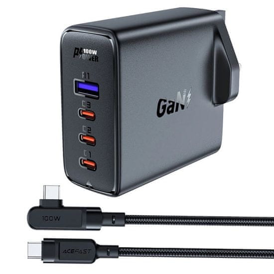 AceFast GaN UK 100WPD rýchla nabíjačka 3x USB C 1x USB - čierna