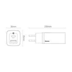 BASEUS Sieťová nabíjačka Baseus 65W USB/USB-C Quick Charge 3.0PD CCGAN2L-B02