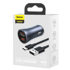 BASEUS 2x USB 40 W Quick Charge SCP FCP AFC nabíjačka do auta + USB kábel - USB-C sivá TZCCJD-A0G Baseus