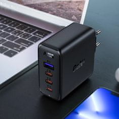 AceFast GaN 3xUSB-C/1xUSB-A 100W sieťová nabíjačka čierna + USB-C 100W 2m uhlový kábel čierny Acefast