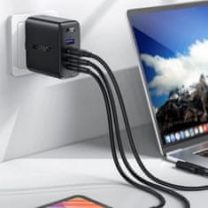 AceFast GaN 3xUSB-C/1xUSB-A 100W sieťová nabíjačka čierna + USB-C 100W 2m uhlový kábel čierny Acefast