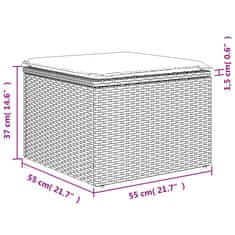 Vidaxl Záhradná taburetka s vankúšom hnedá 55x55x37 cm polyratan