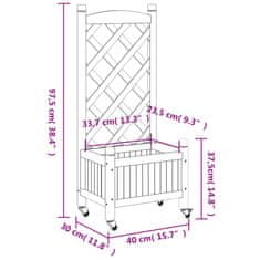 Petromila vidaXL Kvetináč s mriežkou a kolieskami sivý masívna jedľa
