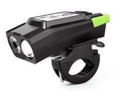 Verk  14480 Vodeodolné LED svetlo na bicykel USB, el.zvonček, tachometer zelené