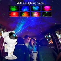 Netscroll Hviezdny projektor v tvare astronauta s LED svetlom, nočné LED svetlo astronauta, ktoré vytvára efekt galaxie, USB nabíjanie, časovač, diaľkové ovládanie, otočná ruka a hlava, AstronautLamp