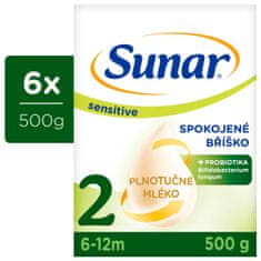 Sunar Sensitive 2, pokračovacie dojčenské mlieko, 6x500 g