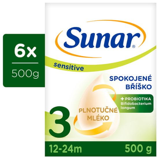 Sunar Sensitive 3, batoľacie mlieko, 6x500 g