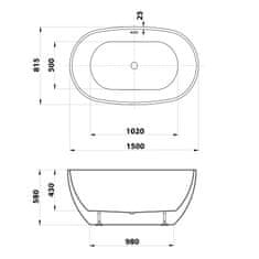 AQUALINE DOURO voľne stojaca vaňa, 150x80 cm, biela E1850 - Aqualine