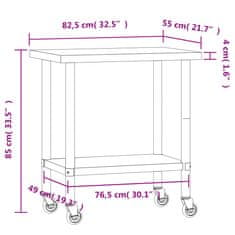 Vidaxl Kuchynský pracovný stôl s kolieskami 82,5x55x85 cm nerezový