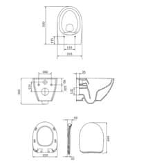 CERSANIT Moduo CleanOn, závesná wc misa 53x36,5x36,5 cm s pomaly padajúcim WC sedátkom z duroplastu SET B904, biela, S701-724