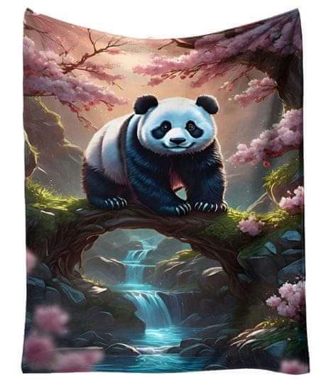 EXCELLENT Mikroplyšová hrejivá deka 150x200 cm - Panda pri vodopádoch