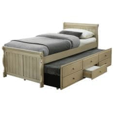 KONDELA Jednolôžková posteľ s prístelkou Antiko 90x200 cm - antická biela