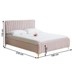 KONDELA Manželská posteľ s roštom Kaisa 180x200 cm - ružová / zlatá matná