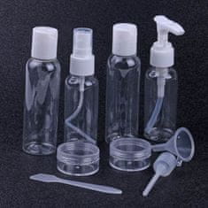 APT  AG623 Súprava plastových fľaštičiek a dóz na kozmetiku, 9 dielov
