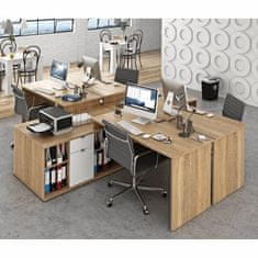 KONDELA Kancelársky stôl hnedá, biela DALTON 2 NEW drevotrieska 138 x 167.5 x 75 cm