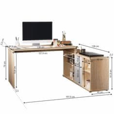 KONDELA Kancelársky stôl hnedá, biela DALTON 2 NEW drevotrieska 138 x 167.5 x 75 cm