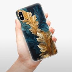 iSaprio Silikónové puzdro - GoldBlue Leaves 02 pre Apple iPhone XS