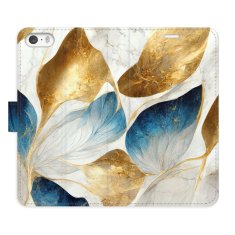 iSaprio Flipové puzdro - GoldBlue Leaves pre Apple iPhone 5/5S/SE