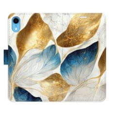 iSaprio Flipové puzdro - GoldBlue Leaves pre Apple iPhone Xr