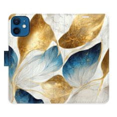 iSaprio Flipové puzdro - GoldBlue Leaves pre Apple iPhone 12 Mini