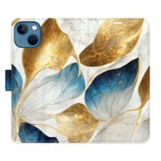 iSaprio Flipové puzdro - GoldBlue Leaves pre Apple iPhone 13